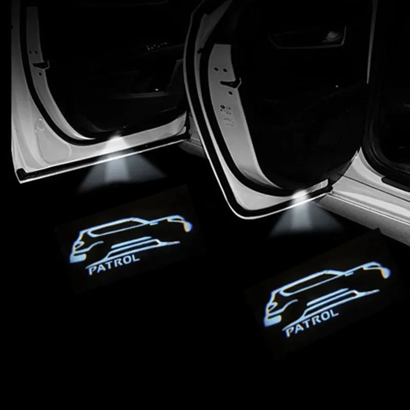 2PCS Car LED Door Projector Lights – Ghost Shadow Courtesy Lamp for Nissan Patrol Y62 2012–2021, Car Door Welcome Logo Accessories