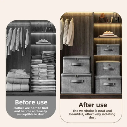 Foldable Linen-Look Storage Box - Large Zipper Wardrobe Organizer Bin for Clothes, Sweaters & Household Items