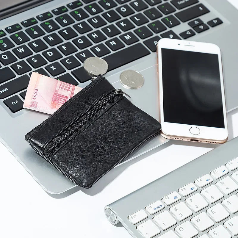 Leather Mini Coin Purse with Zipper – Small Wallet & Key Holder for Women, Men & Kids