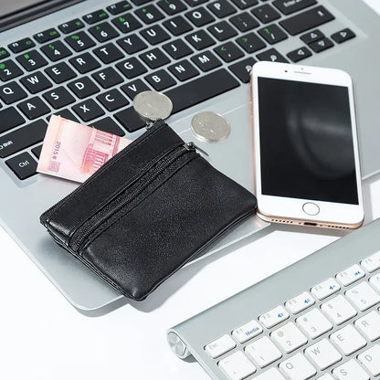Leather Mini Coin Purse with Zipper – Small Wallet & Key Holder for Women, Men & Kids