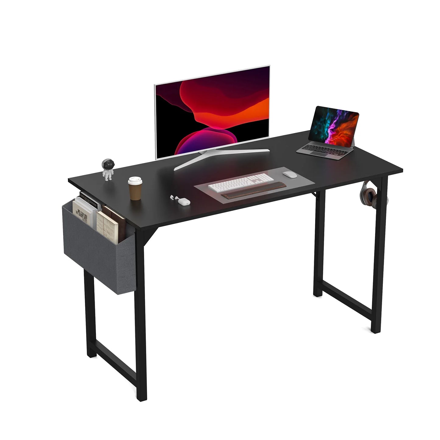Computer Desk – Modern Compact Writing & Gaming Table with Side Bag, Headphone Hook, Easy Assembly