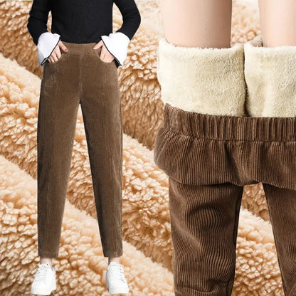 Women's Velvet Casual Pants - Thickened Corduroy Carrot Style Harem Pants, Loose Fit Korean Dad Pants for Autumn and Winter