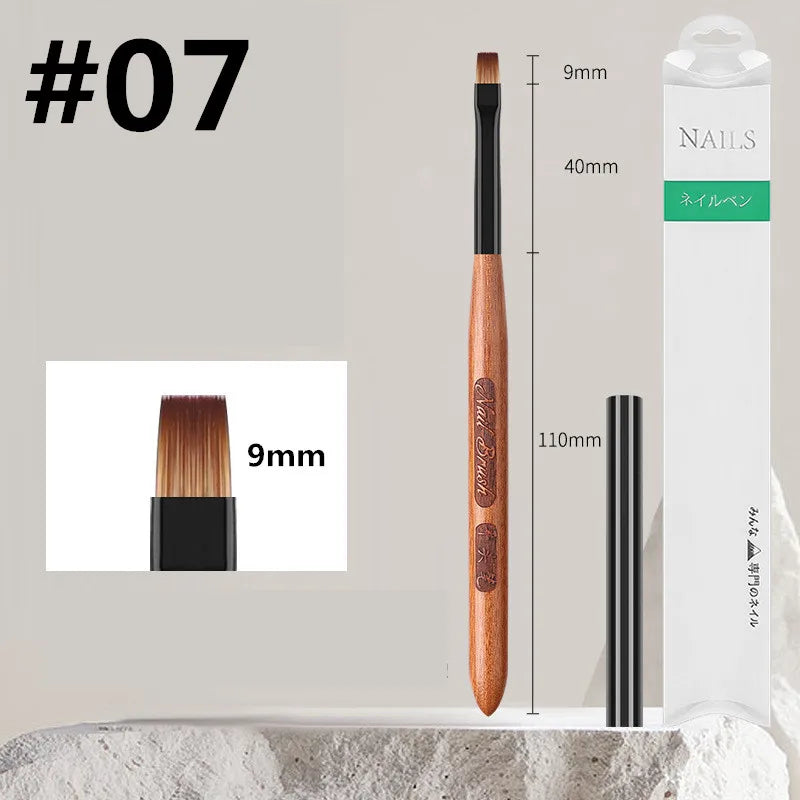 Sandalwood Handle Nail Art Brush Set – Gradient Blooming UV Gel Liner & Flower Drawing Tools for Stripes & Nail Painting