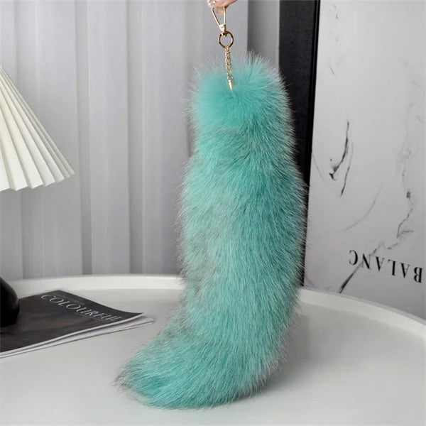 2024 Natural Fox Fur Tail Keychain – Chic Y2K Furry 40cm Keyring Accessory for Women’s Car Keys