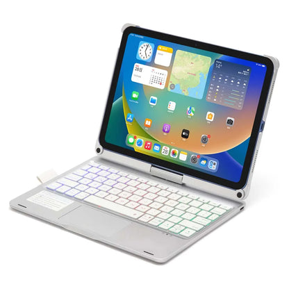 iPad Case with Bluetooth Keyboard — 360° Rotatable Foldable Stand, Pen Slot & RGB Backlight for iPad Air 11/10.9-inch Models