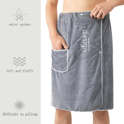 Men’s Quick Dry Grooming Towel - Secure Buckle Bath Wrap with Pocket for Gym, Spa, Sauna and Shower Use