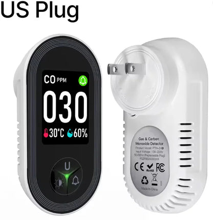 FABISENSE 4-in-1 Carbon Monoxide & Gas Detector - Plug-In CO Alarm with Gas Analyzer, Temperature & Humidity Display