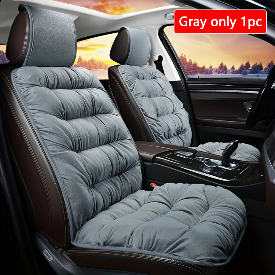 Quilted Plush Car Seat Cushion - Thick Padded Front Seat Protector with Headrest Cover