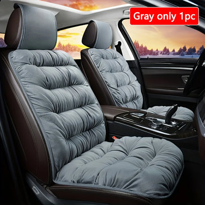 Quilted Plush Car Seat Cushion - Thick Padded Front Seat Protector with Headrest Cover