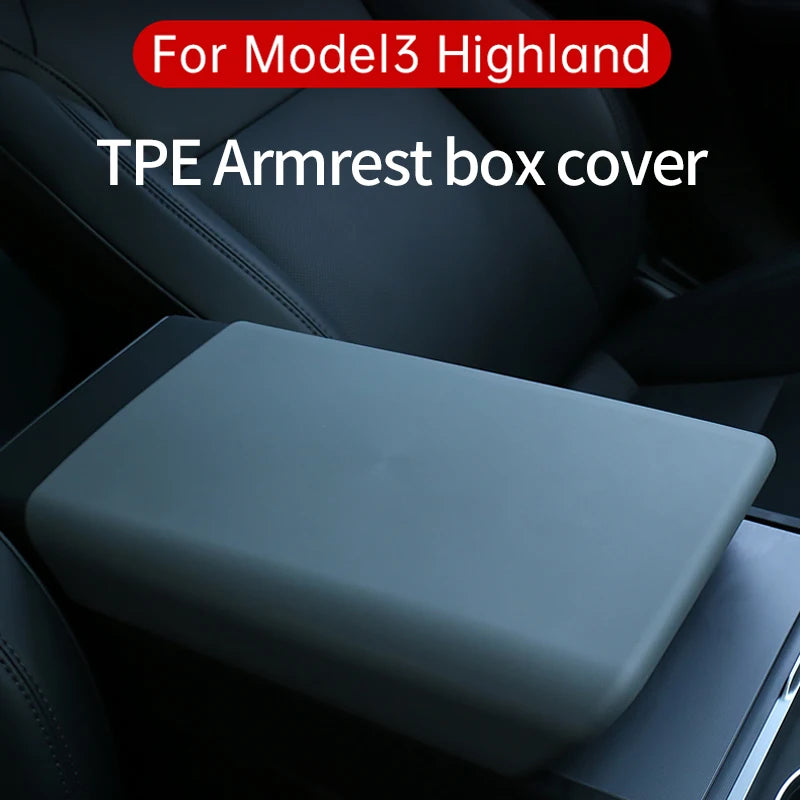 TPE Soft Center Console Armrest Cover for Tesla Model Y (2025 Juniper) & Model 3 Highland (2024) Interior Accessories