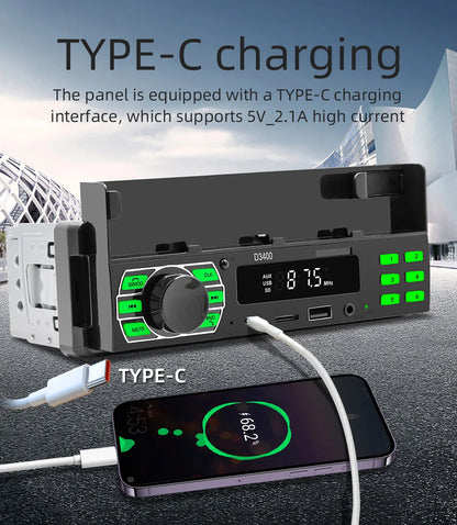BQCC 1DIN Car MP3 Player - Bluetooth Phone Holder with FM Radio & Voice Control