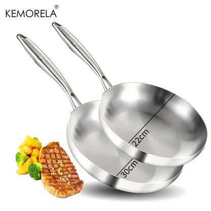 2/3PC Stainless Steel Frying Pan Set - 304 Food Grade Non-Stick Wok Pans, 2MM Thick, 5-Ply, Available in 22cm, 24cm, 26cm, 28cm