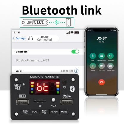 Bluetooth 5.0 MP3 Decoder Board - 80W Dual-Channel Amplifier Module with USB, TF Card, FM Radio, and 12V Support
