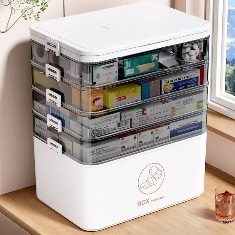 Portable Large Capacity Medicine Box – Home First Aid Kit with Multi-Layer Drug Storage for Family Emergencies