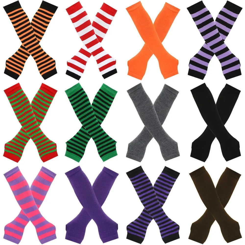 Warm Knitted Long Fingerless Gloves – Striped Elbow Mittens for Women, Fashion Christmas Gift