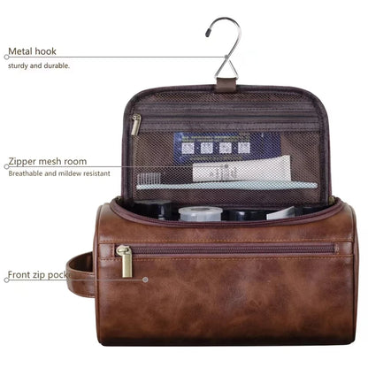 Leather Toiletry Bag for Men and Women - Large Dopp Kit, Hanging Travel Bag for Cosmetics and Essentials