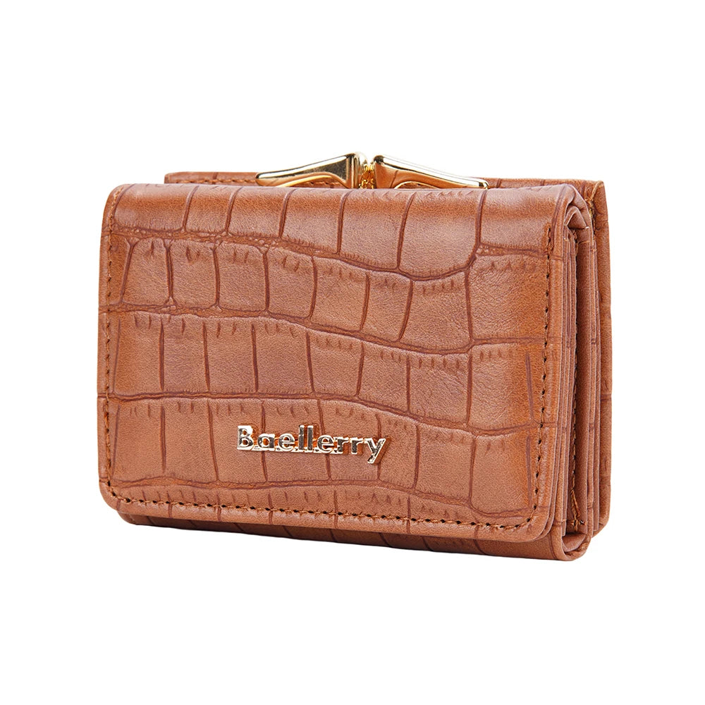 Baellerry Short Women’s Wallet — Crocodile Pattern Coin & Card Holder with Photo Slots, Hasp Purse for Girls