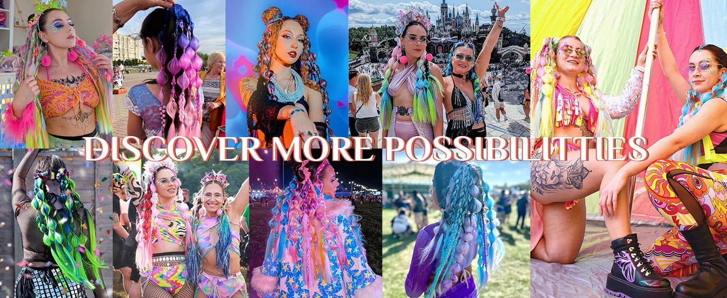Colorful Bubble Braid Ponytail Extension – Long Lantern Braided Synthetic Hairpiece with Tie