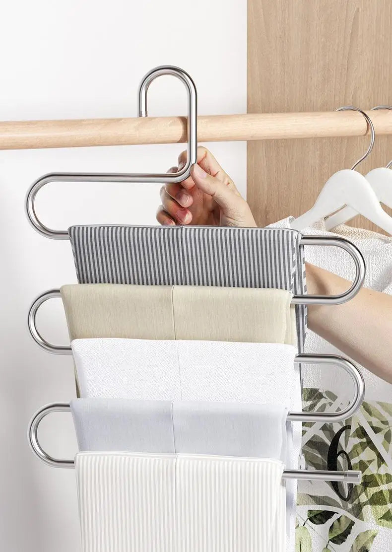 5 Layers Multifunctional Non-Slip Clothes Hanger Rack | Space-Saving Pants & Clothing Storage Organizer