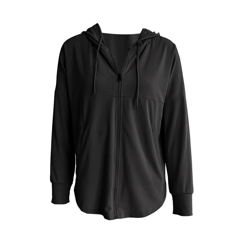 Women’s Lightweight Zip Up Yoga Hoodie Jacket – Long Sleeve Summer Sun Protection Sports Running Workout Activewear Cover-Up
