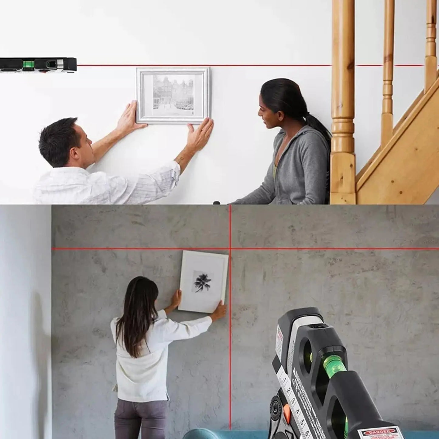 Multipurpose Line Laser Leveler Tool - Cross Line Lasers with 8FT 2.5M Standard Measure Tape and Metric Rulers