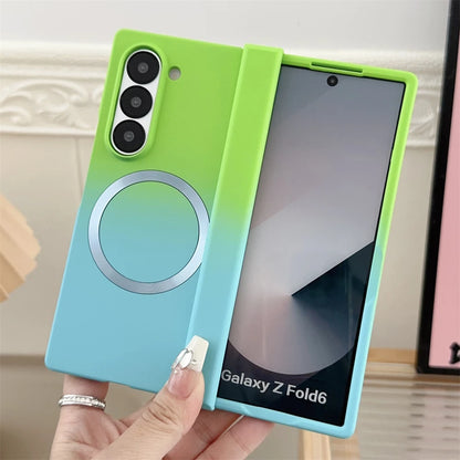 Gradient Dual Color Magnetic Liquid Silicone Phone Case for Samsung Galaxy Z Fold 7 / 6 / 5 / 4 / Z Fold 3 – MagSafe Compatible Shockproof Cover with Soft Touch Protection