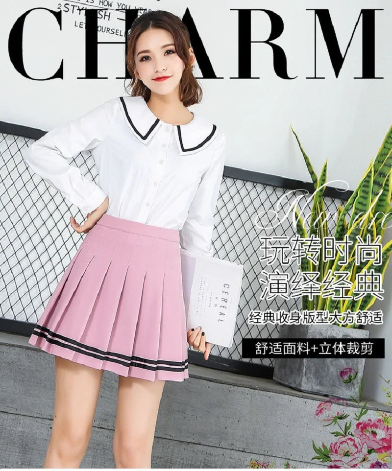 Preppy Pleated Mini Skirt – Elastic Waist Vintage Korean Streetwear for Girls & Students