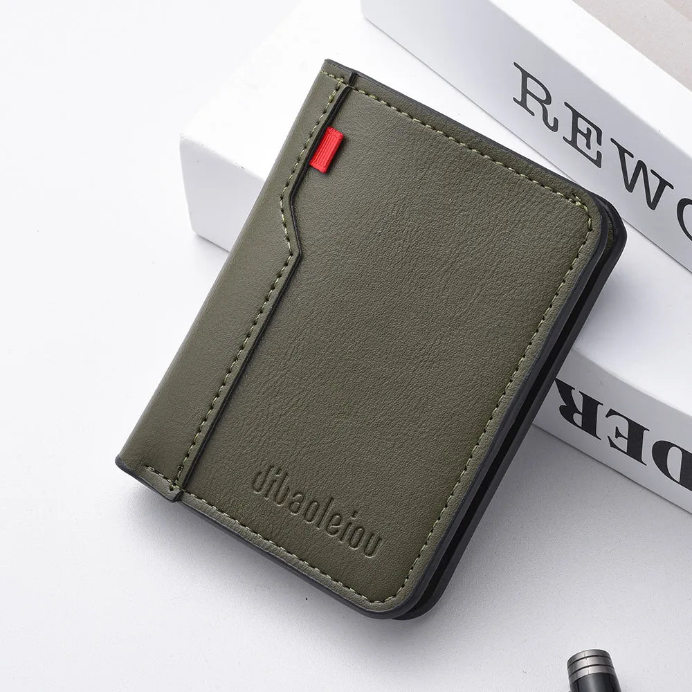 Ultra Thin Mini Leather Wallet - Soft PU Credit Card Holder Vertical Short Wallet for Men