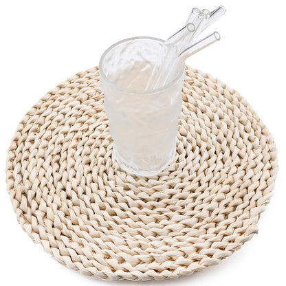 200x8mm Eco-Friendly Reusable Glass Straw Set - High Borosilicate Smoothie & Cocktail Straws with Cleaning Brush