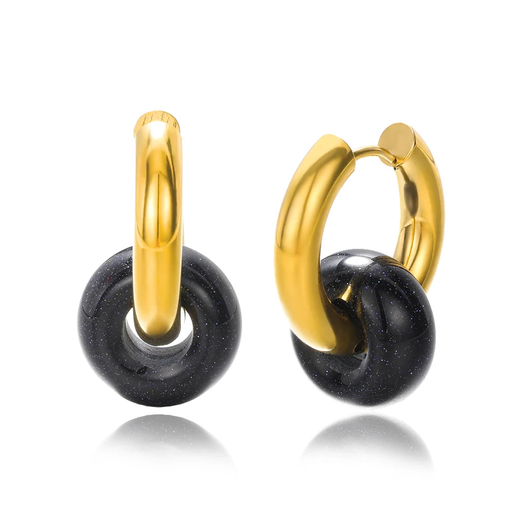 Leopard Bead Opal Stainless Steel Hoop Earrings — Gold Color, Anti-Fading Wedding & Prom Jewelry for Women, Gift Accessory