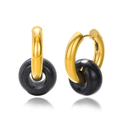 Leopard Bead Opal Stainless Steel Hoop Earrings — Gold Color, Anti-Fading Wedding & Prom Jewelry for Women, Gift Accessory