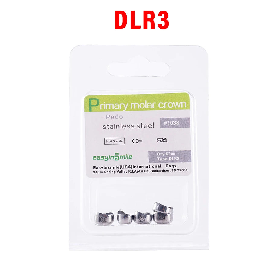 5PCS EASYINSMILE Kids Stainless Steel Dental Crowns – Primary Molar Teeth Refill D2-D7