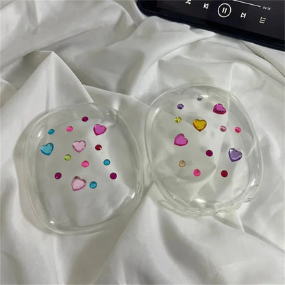 AirPods Max Silicone Case - Colorful Love Heart Diamond Protective Cover for Apple Bluetooth Headphones