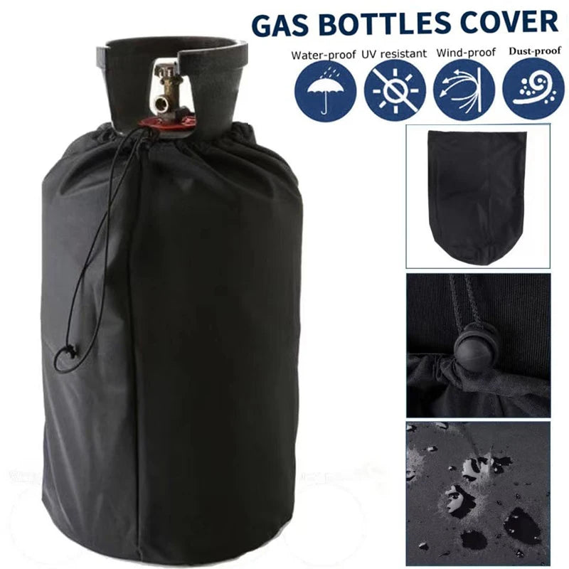 Outdoor 210D Black Oxford Propane Tank Cover – Waterproof, Dustproof Gas Bottle & Stove Protector for Camping