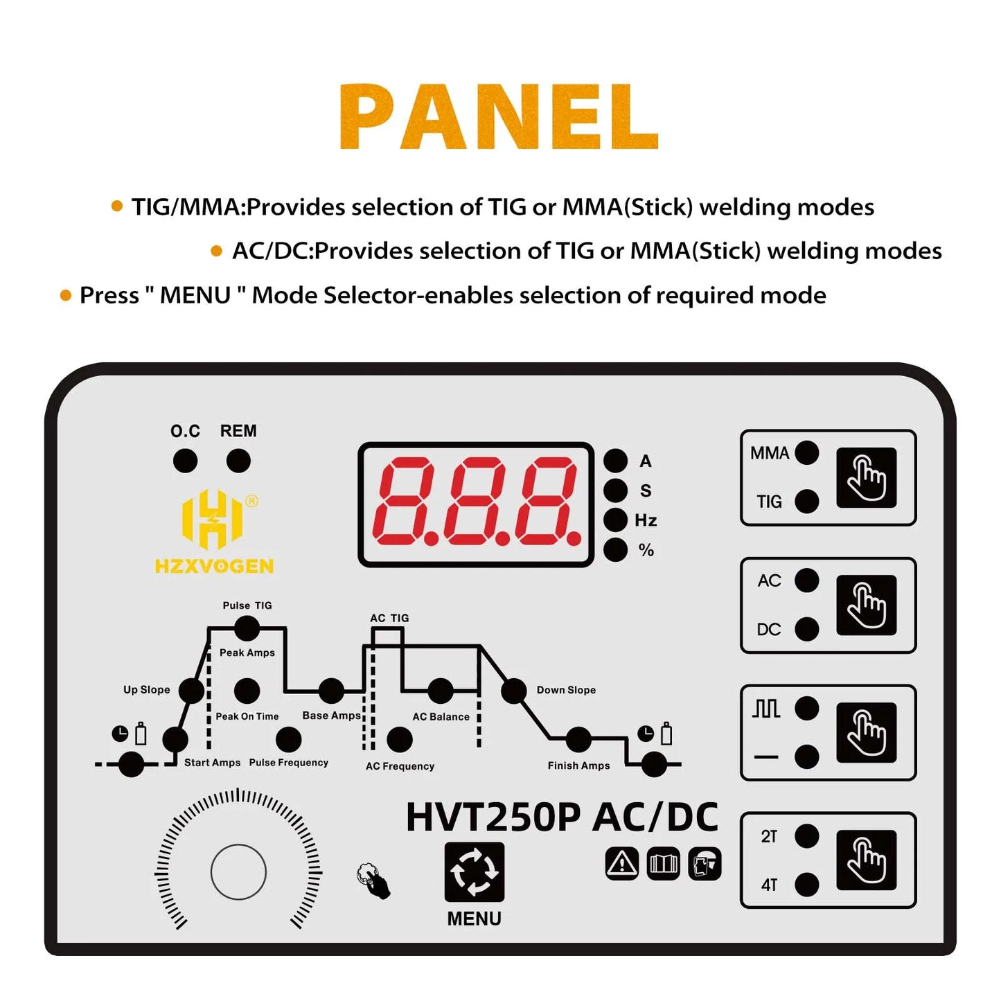 HITBOX 200A 6-in-1 HF TIG AC/DC Aluminum Welder — MMA ARC Argon Digital Pulse Stainless Welding Machine, 2T/4T HBT250P 220V