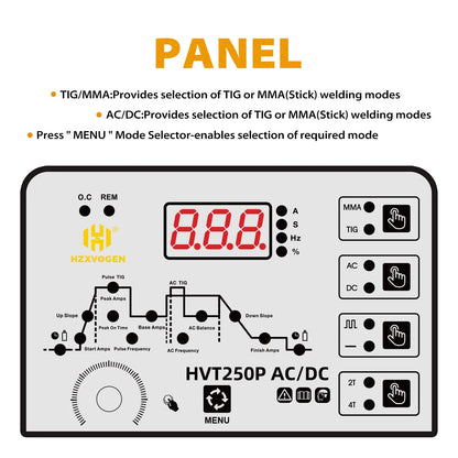 HITBOX 200A 6-in-1 HF TIG AC/DC Aluminum Welder — MMA ARC Argon Digital Pulse Stainless Welding Machine, 2T/4T HBT250P 220V