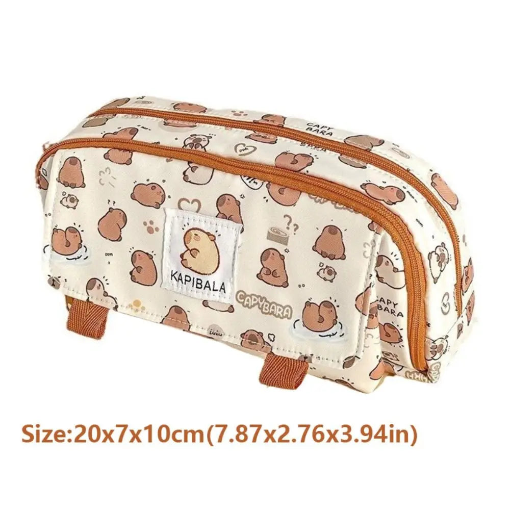 INS Capybara Four-Layer Large Capacity Pen Bag - Cute Cartoon Pencil Case, Stationery Organizer & Storage Bag for Students, Perfect Gift