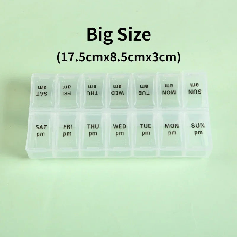 Weekly Travel Pill Organizer Box – 7-Day Portable Medicine & Vitamin Storage with 14 Grid Compartments