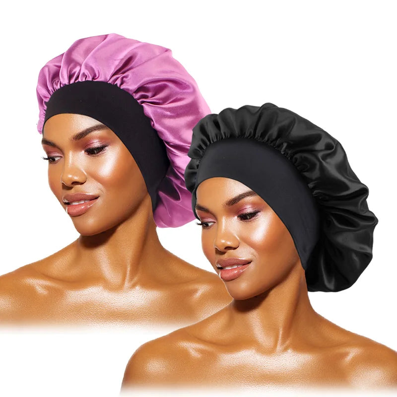 Women's Satin Wide-Brimmed Bonnet – Unisex Night Sleeping & Bathing Head Wrap with Elastic Band for Hair Care