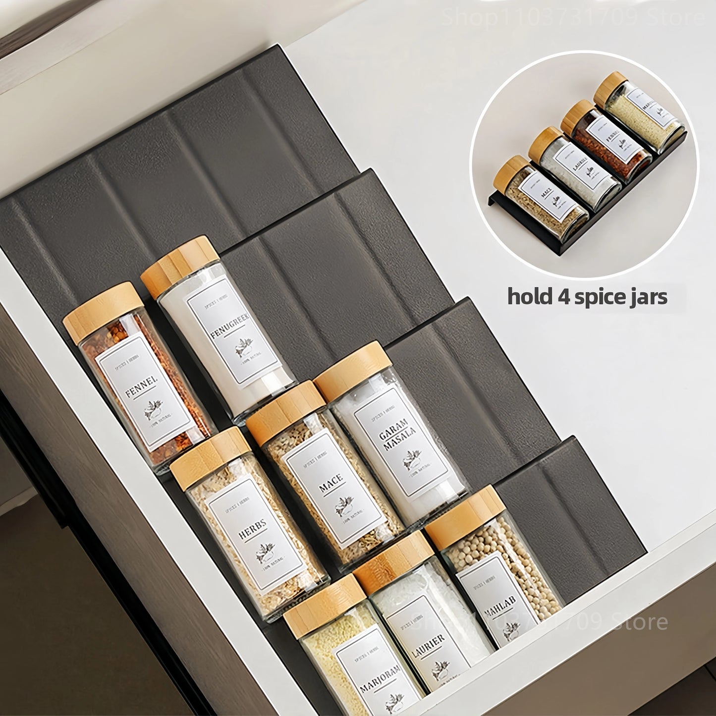 4-Layer Adjustable Kitchen Spice Rack – Drawer Organizer for Jars, Bottles & Pantry Storage