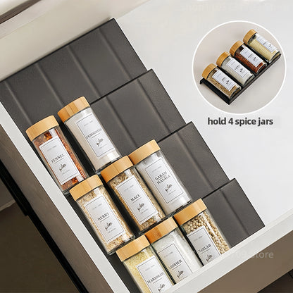 4-Layer Adjustable Kitchen Spice Rack – Drawer Organizer for Jars, Bottles & Pantry Storage