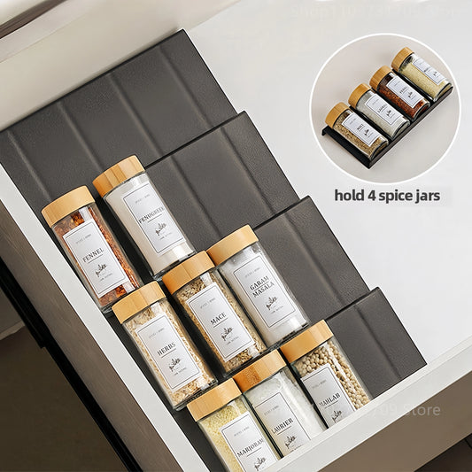 4-Layer Adjustable Kitchen Spice Rack – Drawer Organizer for Jars, Bottles & Pantry Storage