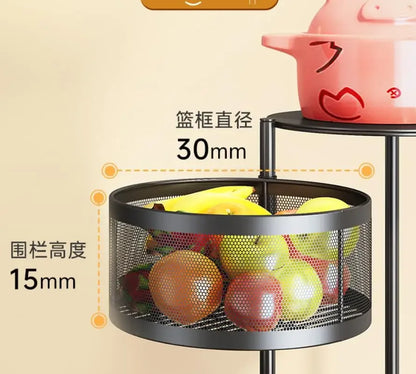 5 Layer Stainless Steel Rotating Shelf - Kitchen & Bathroom Storage Baskets, Fruit & Vegetable Rack with Wheels