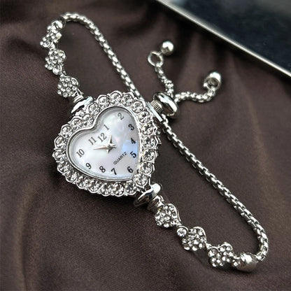 Women's Heart Ribbon Diamond Flower Watch - Fashion Adjustable Bracelet Wristwatch with Elegant Design
