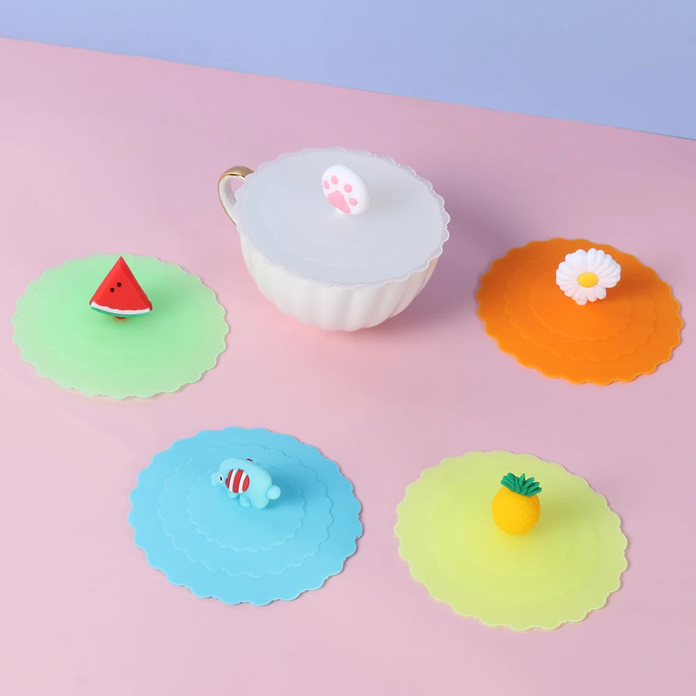 Cartoon 10cm Cute Silicone Cup Cover - Heat-Resistant, Leak-Proof, Dustproof Sealed Lid for Tea Cups