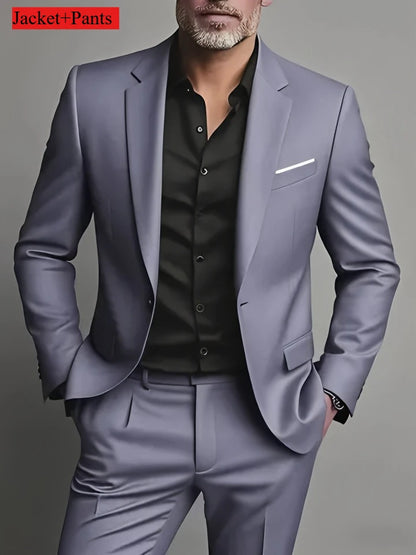 Men's Slim Fit Tuxedo Suit Set - Elegant Black Formal Suit for Weddings, Business & Special Occasions