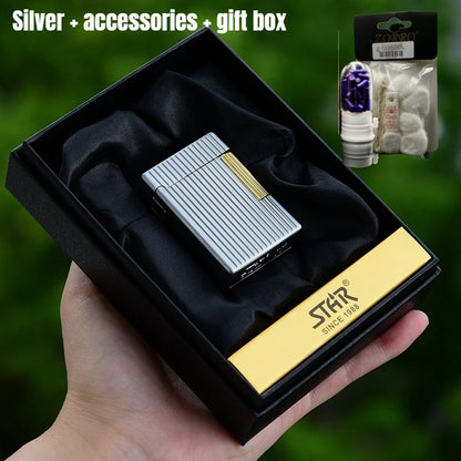 ST30 Vertical Pearl Chrome Oil Lighter – Stylish Side-Sliding Classic Metal Cigarette Lighter, Men’s Gift Accessory