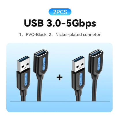 Vention USB 3.0 Extension Cable – High-Speed Data Extender Cord for PC, Smart TV, Xbox One & SSD | USB 2.0/3.0 Compatible Cable