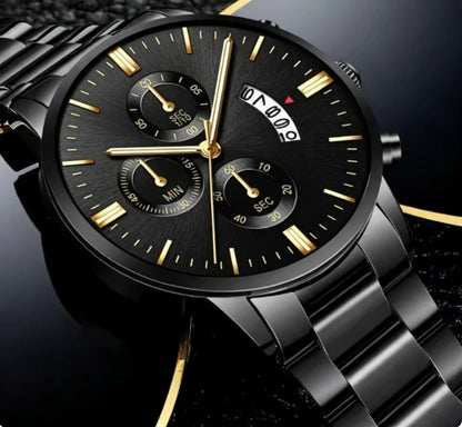 Luxury Stainless Steel Men’s Quartz Watch - Calendar Business Dress Wristwatch for Daily & Formal Wear