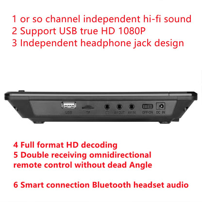 12.5" Portable HD DVD Player – Wireless Bluetooth, Full-Format Support, In-Car & Home CD Player
